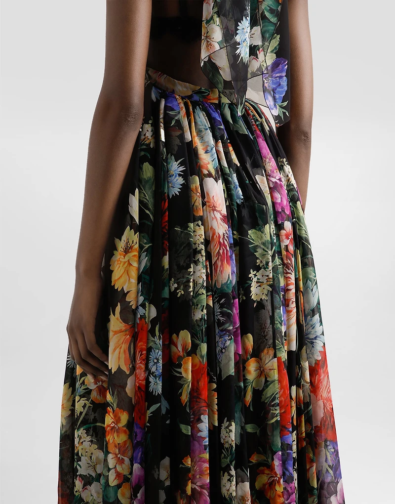 Flower bouquet-print long chiffon dress