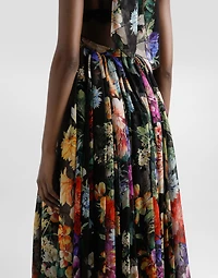 Flower bouquet-print long chiffon dress