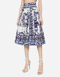 Poplin midi skirt with majolica print