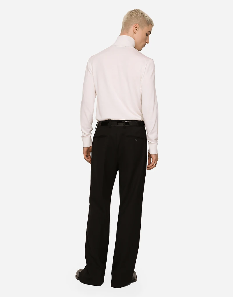 Stretch wool twill pants with wide leg