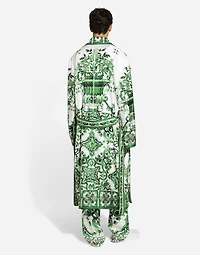 Silk twill robe with majolica print