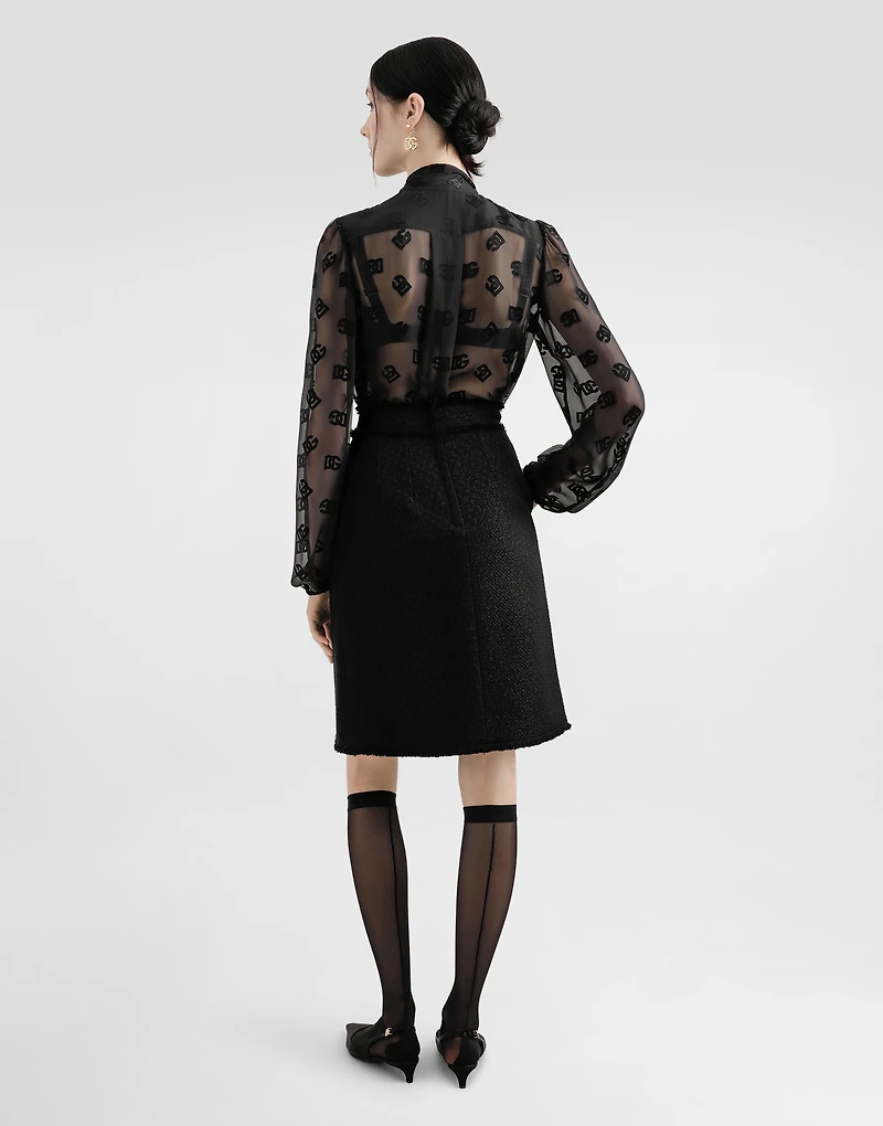 Raschel tweed midi skirt with central slit and DG logo