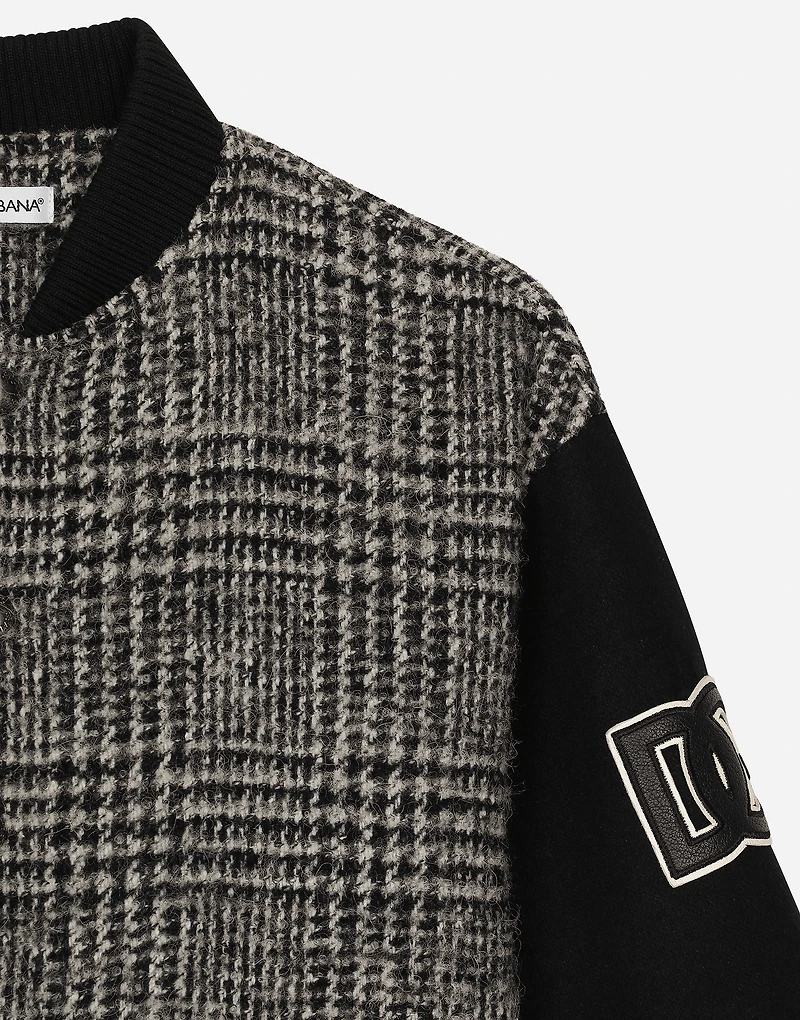 Wool-blend glen plaid bomber jacket