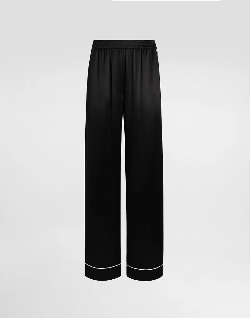 Silk pajama pants with contrasting piping