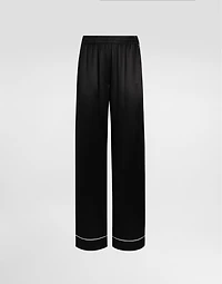 Silk pajama pants with contrasting piping