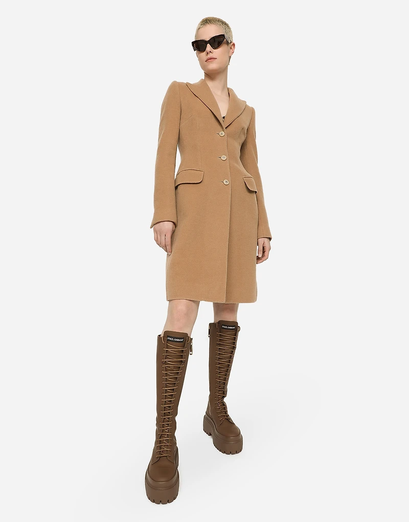 Single-breasted camel wool coat