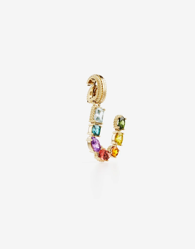 Charm U Lettering 18-carat yellow gold and multicolored gems