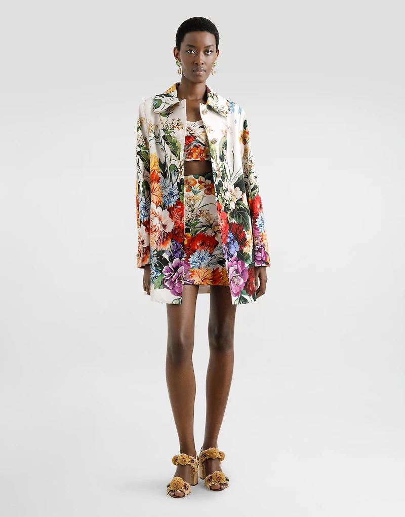 Flower bouquet-print mini skirt