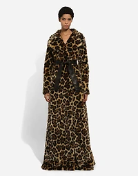 Long leopard-print faux fur coat