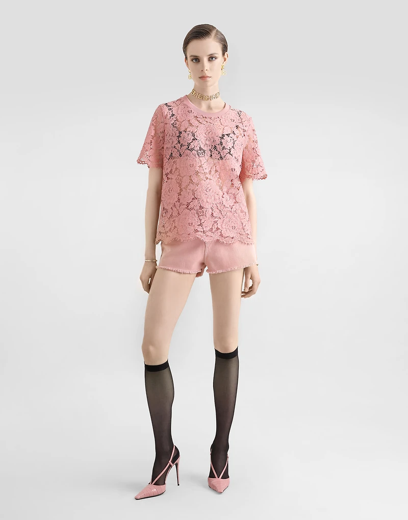 Short-sleeved Cordonetto lace T-shirt