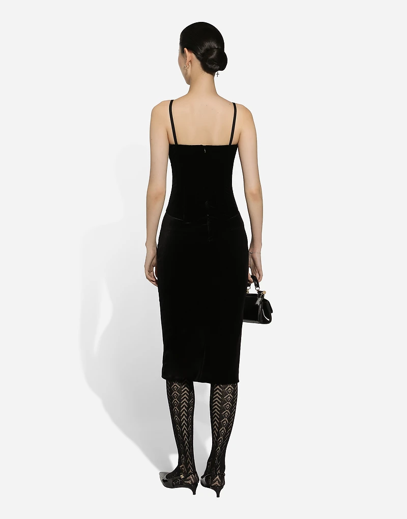 Velvet calf-length corset dress