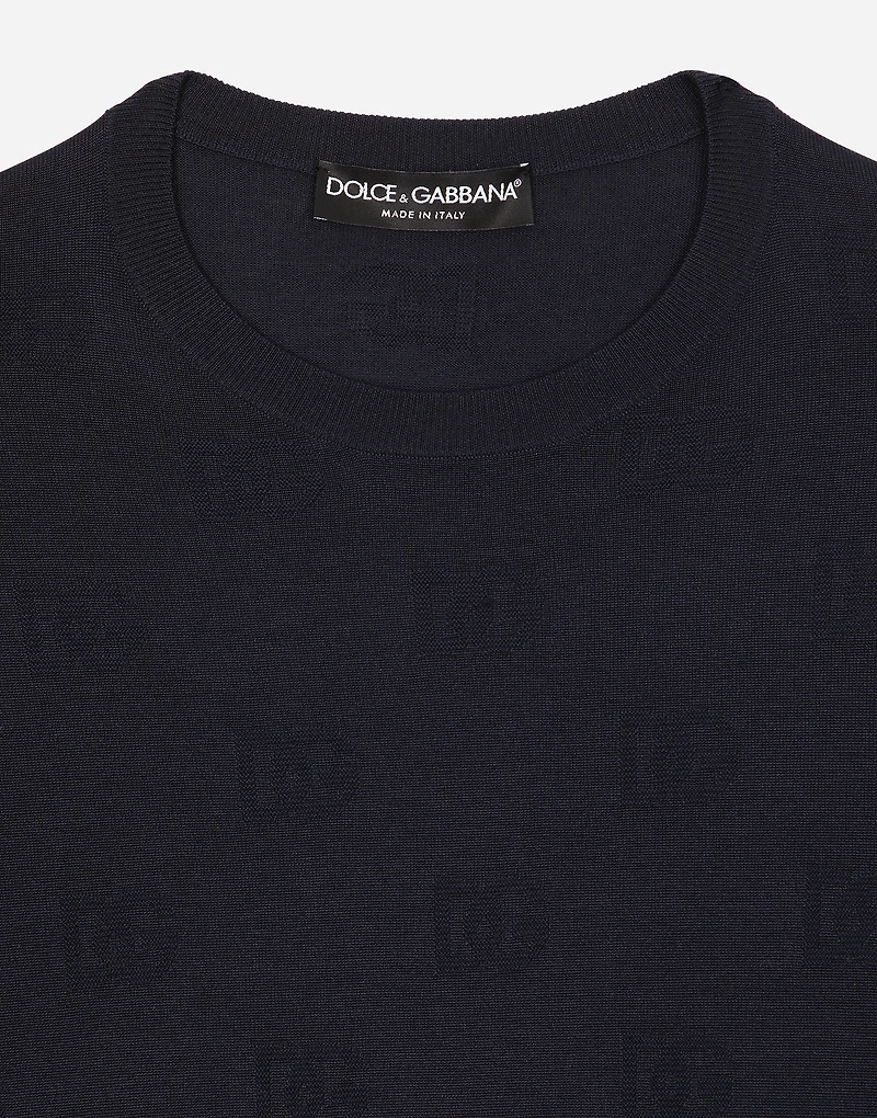 Silk round-neck sweater with all-over DG inlay
