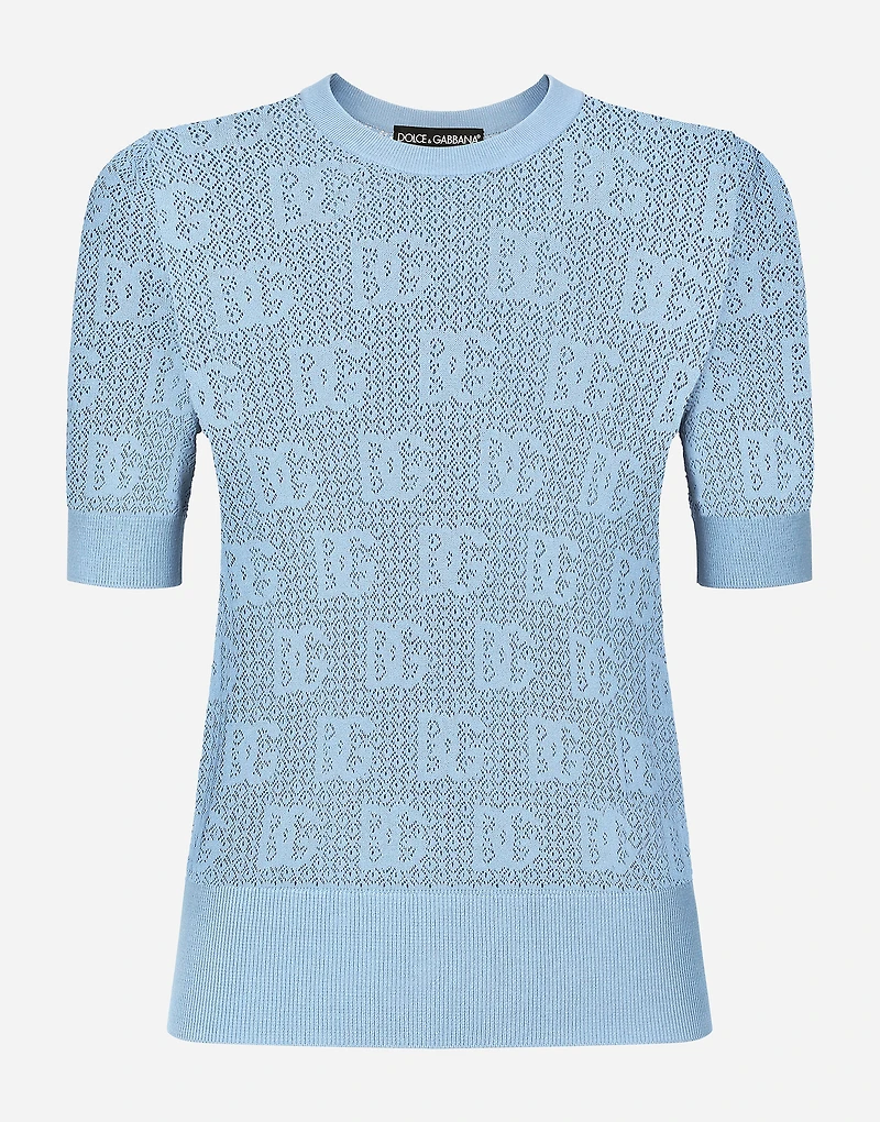 Lace-stitch viscose sweater with jacquard DG logo