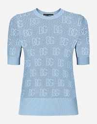 Lace-stitch viscose sweater with jacquard DG logo