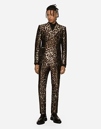 Double-breasted leopard-design jacquard Sicilia-fit suit