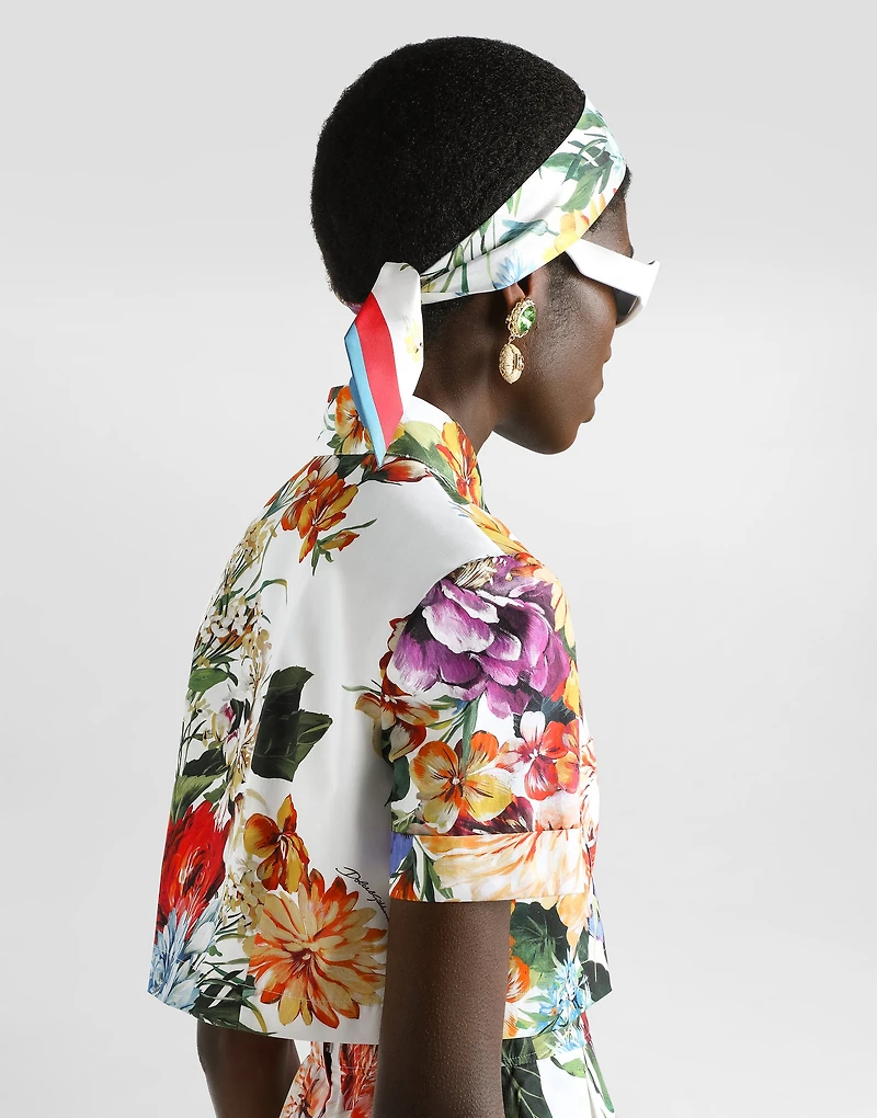 Flower bouquet-print poplin shirt