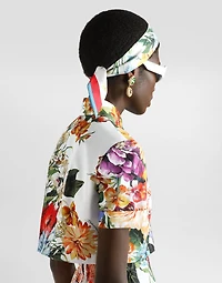Flower bouquet-print poplin shirt