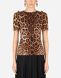 Short-sleeved leopard-print cady top