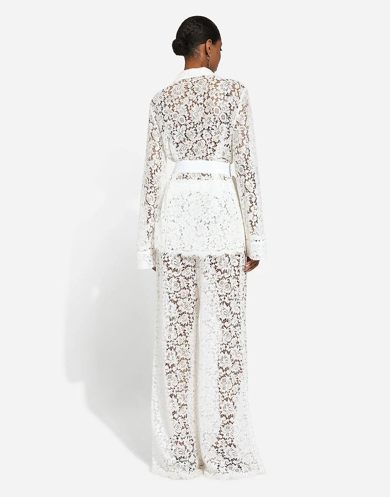 Flared floral cordonetto lace pants