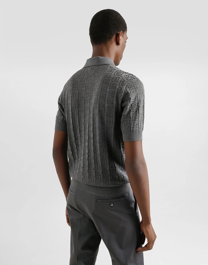 Silk polo-shirt with all-over DG logo embroidery