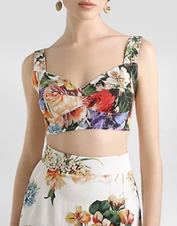 Flower bouquet-print bustier top