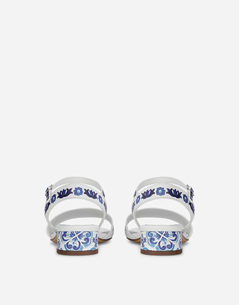 Majolica-print calfskin sandals