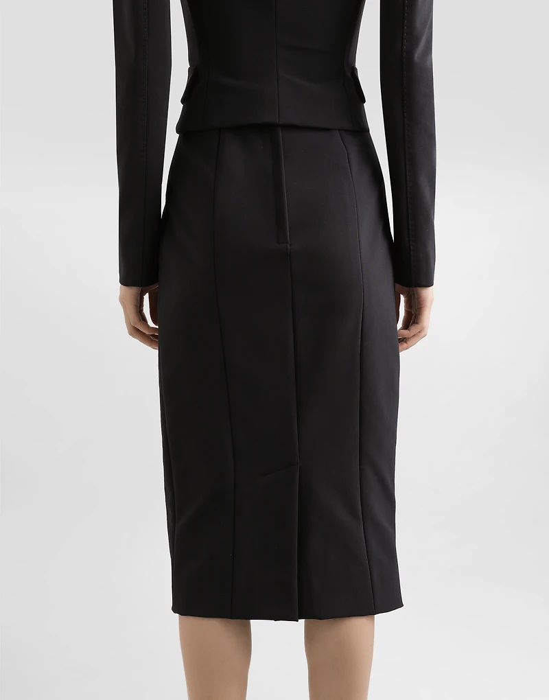 Technical cady calf-length pencil skirt