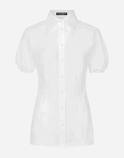 Cotton poplin shirt with puff sleeves