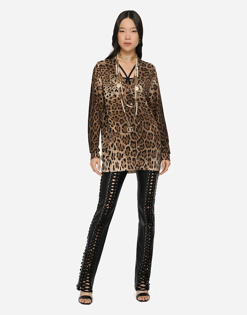 Leopard-print cashmere cardigan