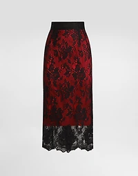 Lace calf-length pencil skirt with contrasting lining