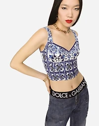 Majolica-print charmeuse corset