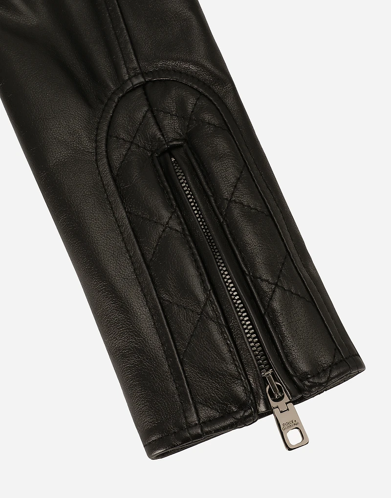 Short leather biker jacket
