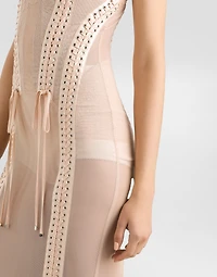 Light tulle calf-length slip dress with corset details