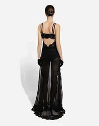 Long silk chiffon and Chantilly lace slip dress