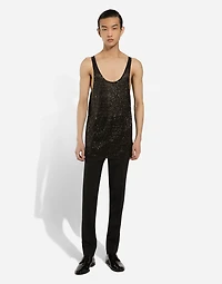 Embroidered silk singlet