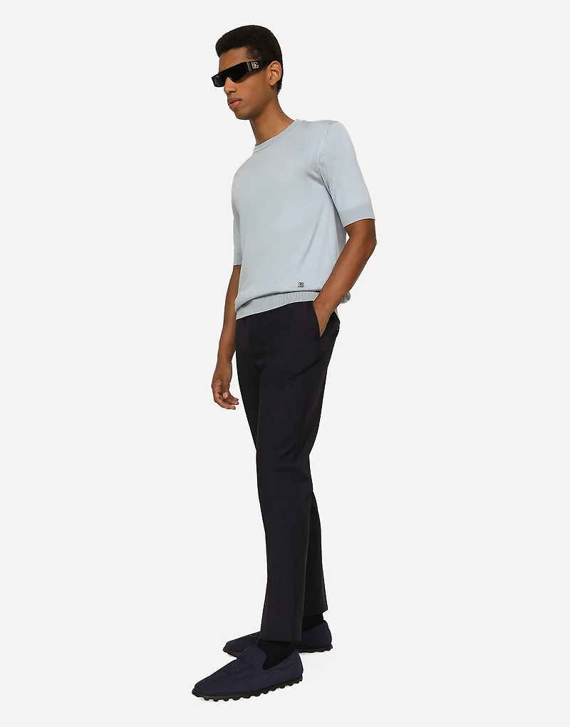 Stretch wool pants with DG embroidery
