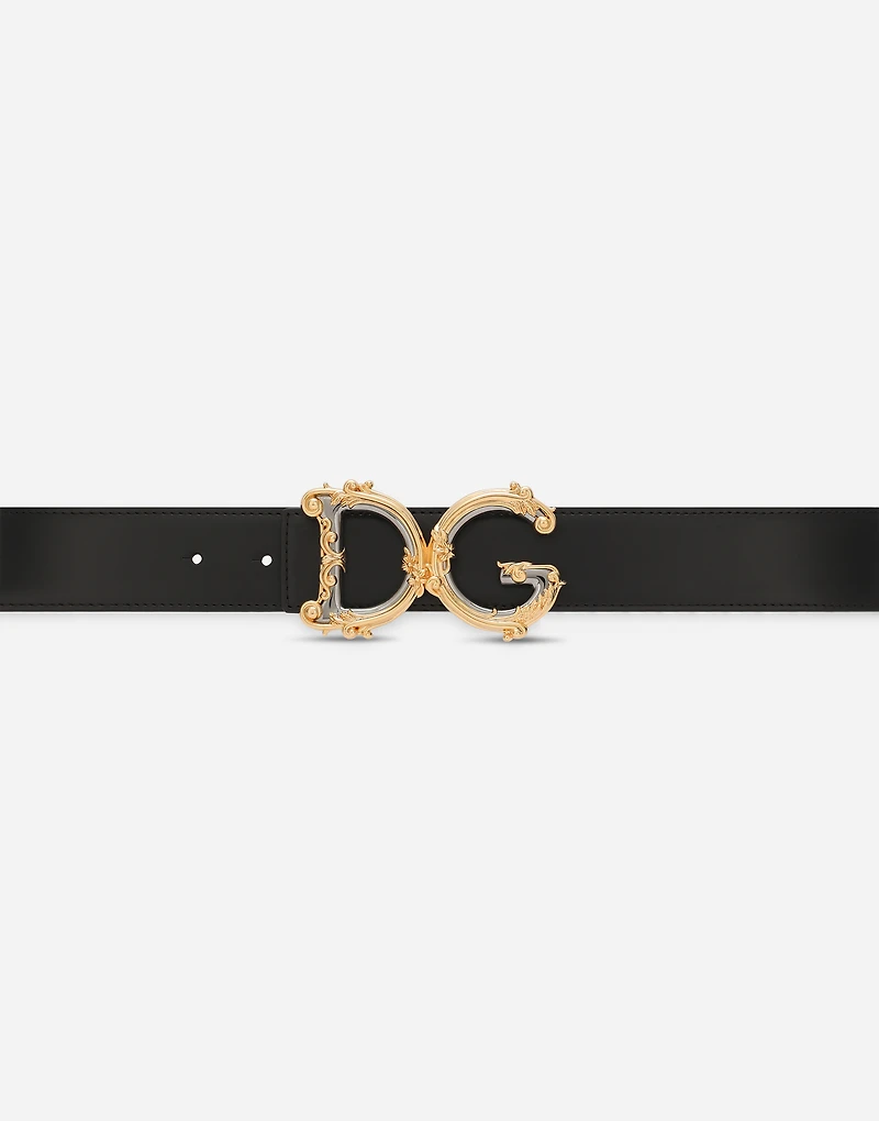 Leather belt with baroque DG logo