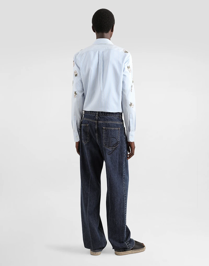 Silk and cotton shirt with floral appliqués