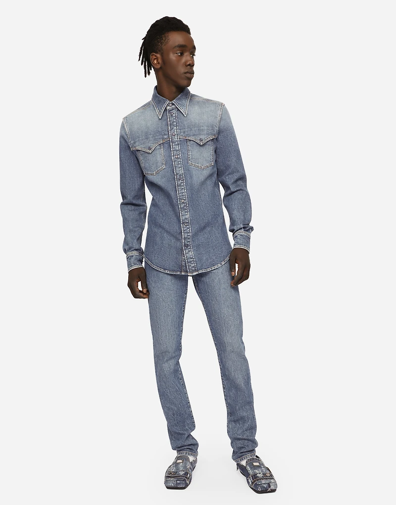Light blue wash skinny stretch jeans