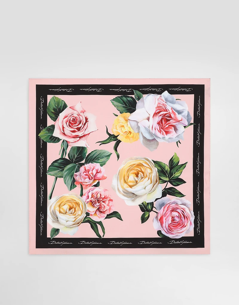 Rose and peony-print silk twill foulard (70x70)