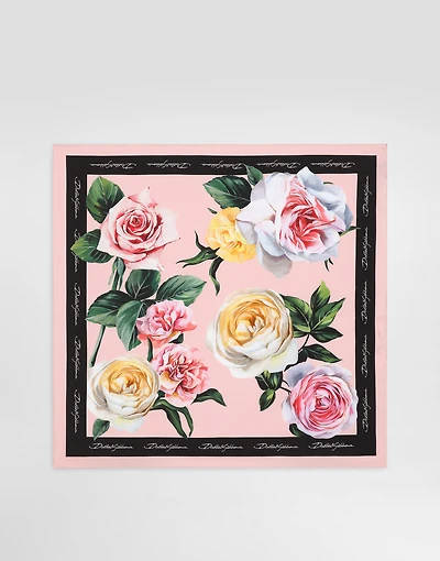Rose and peony-print silk twill foulard (70x70)