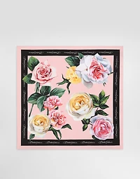 Rose and peony-print silk twill foulard (70x70)