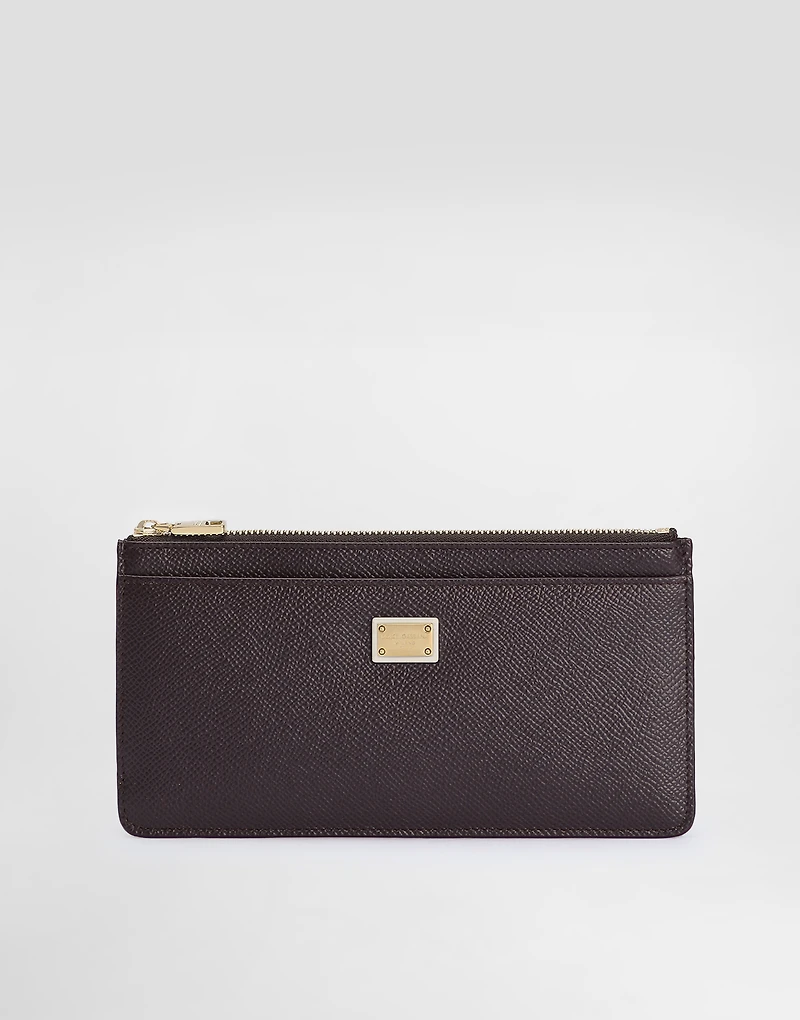Large calfskin card holder with branded plate