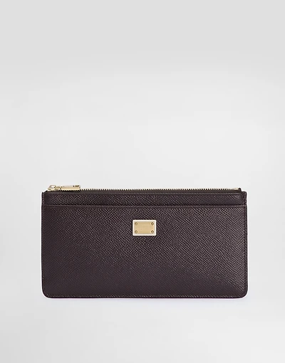 Large calfskin card holder with branded plate