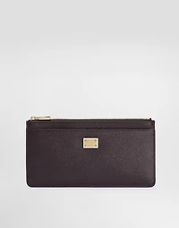 Large calfskin card holder with branded plate