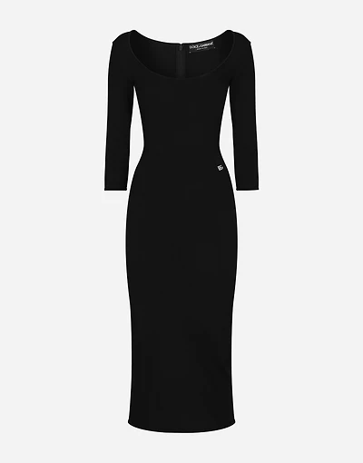 Calf-length viscose knit dress