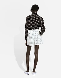 Cropped cotton poplin shirt with knot detail and polka-dot print