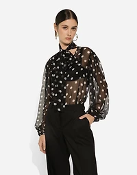 Chiffon pussy-bow blouse with polka-dot print