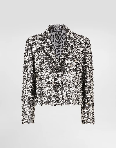 Short single-breasted jacket with sequin embellishment