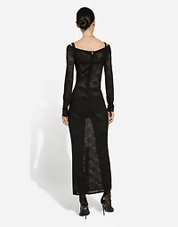 Mesh-stitch sheath dress with jacquard DG logo
